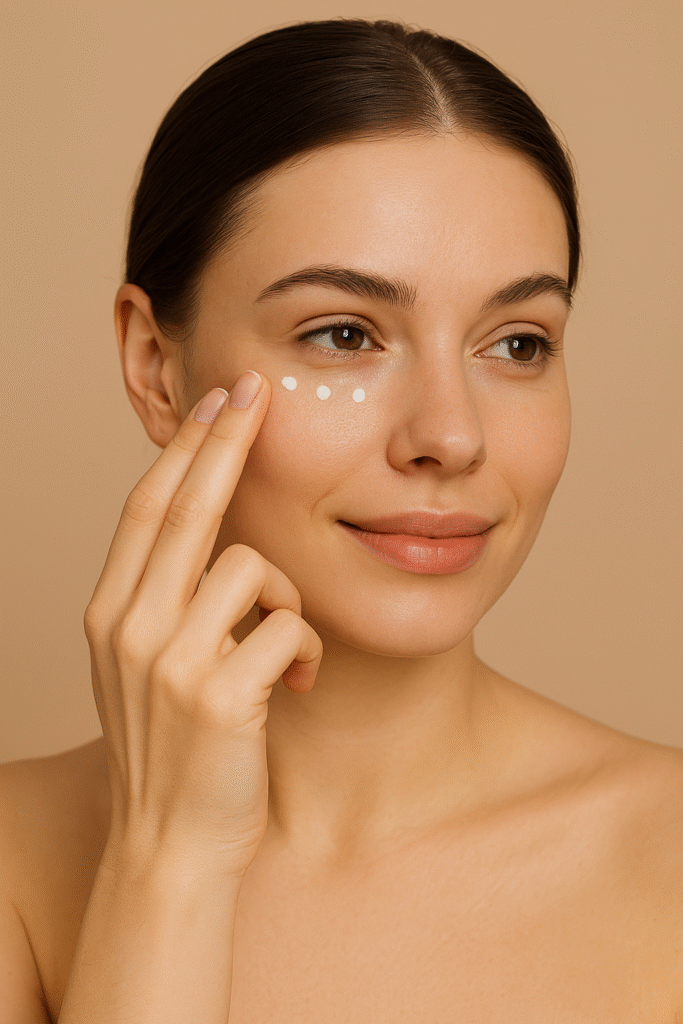 Femeie aplicând cremă pentru ochi – cele mai bune creme pentru ochi pentru hidratare și privire luminoasă